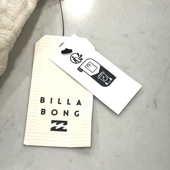 Billabong Flora Smocked Back Boho Crop Short Puff Sleeve Top Cotton Ivory M - Picture 8 of 9